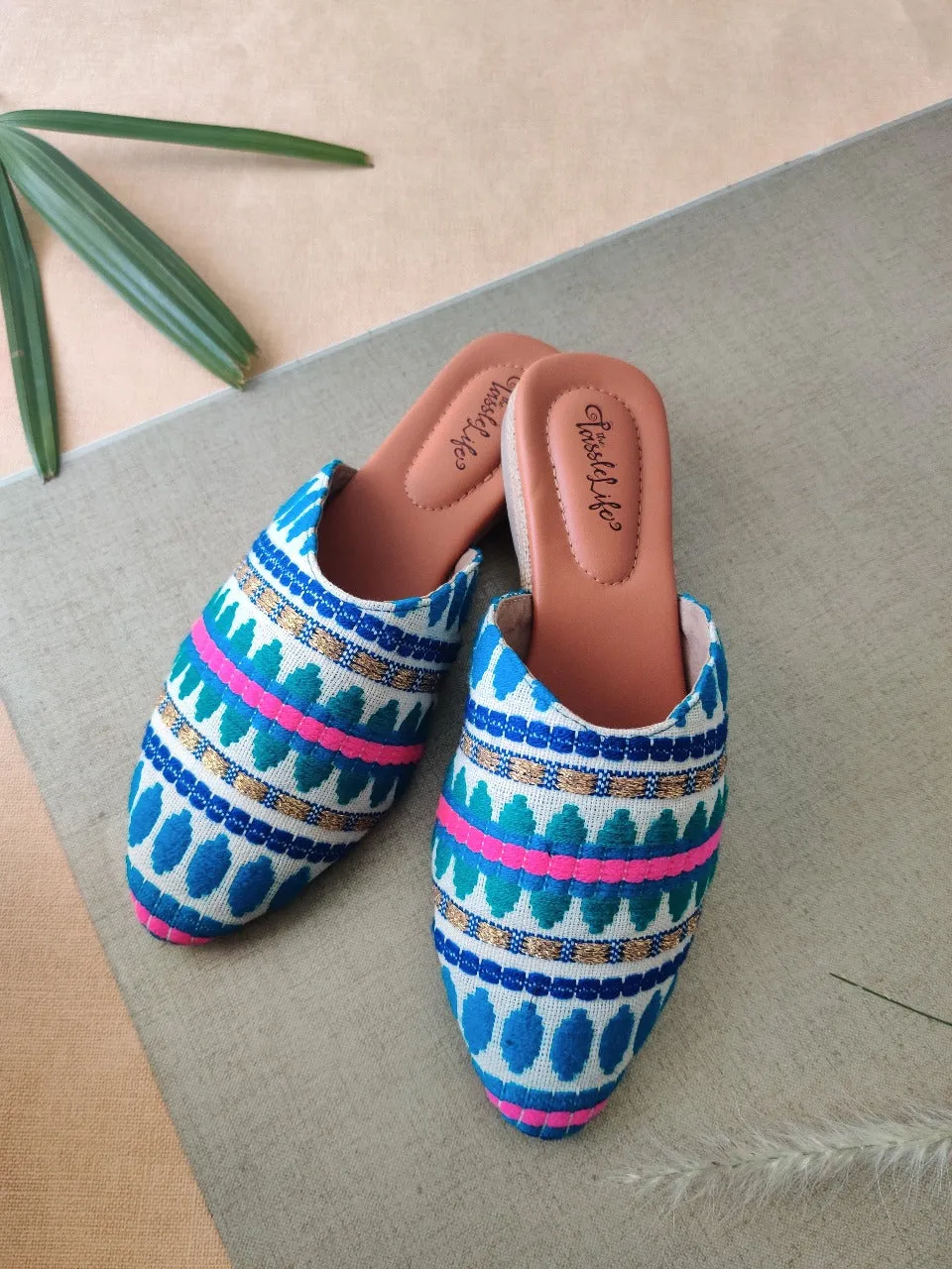Textured Blue Vegan Mules