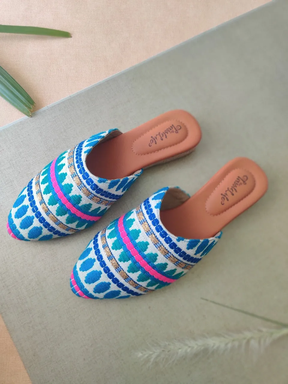 Textured Blue Vegan Mules