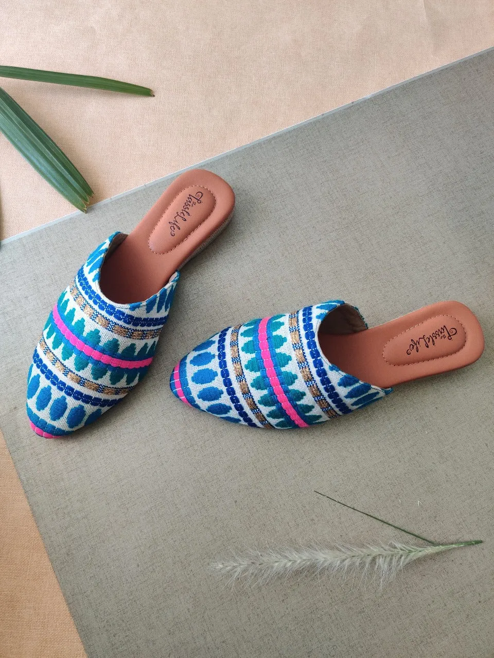 Textured Blue Vegan Mules