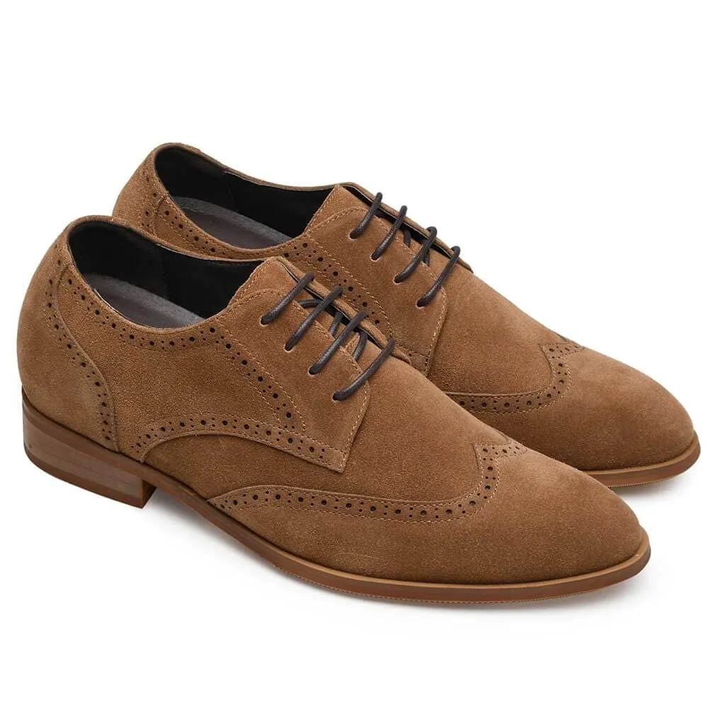 This item only ships to the United States - 7CM /2.76 Inches CMR CHAMARIPA Elevator Shoes High Heel Men Dress Shoes Height Increasing Black Suede Wingtip Brogues