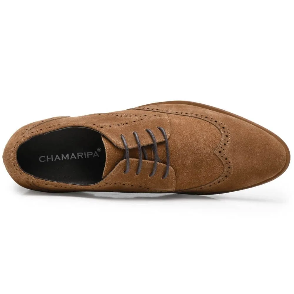 This item only ships to the United States - 7CM /2.76 Inches CMR CHAMARIPA Elevator Shoes High Heel Men Dress Shoes Height Increasing Black Suede Wingtip Brogues
