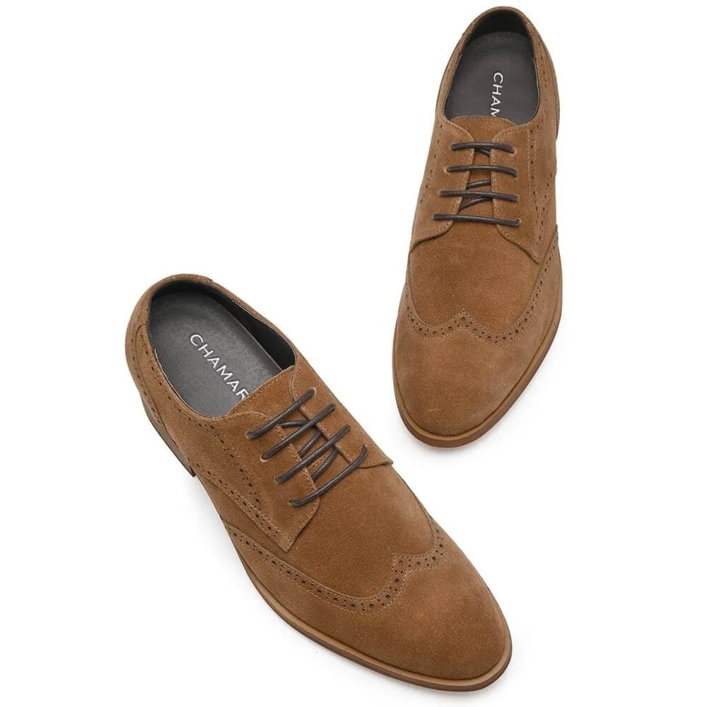 This item only ships to the United States - 7CM /2.76 Inches CMR CHAMARIPA Elevator Shoes High Heel Men Dress Shoes Height Increasing Black Suede Wingtip Brogues