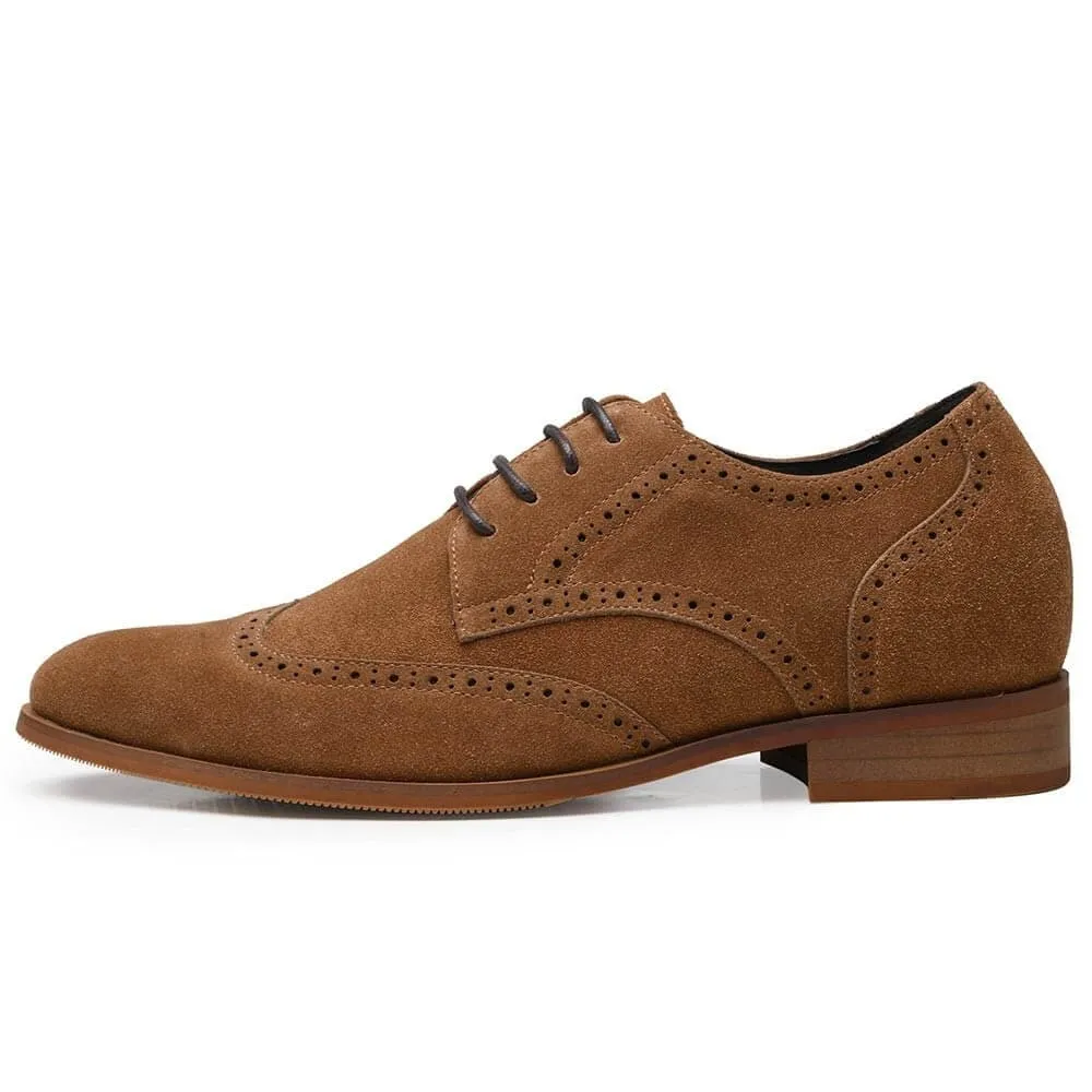 This item only ships to the United States - 7CM /2.76 Inches CMR CHAMARIPA Elevator Shoes High Heel Men Dress Shoes Height Increasing Black Suede Wingtip Brogues