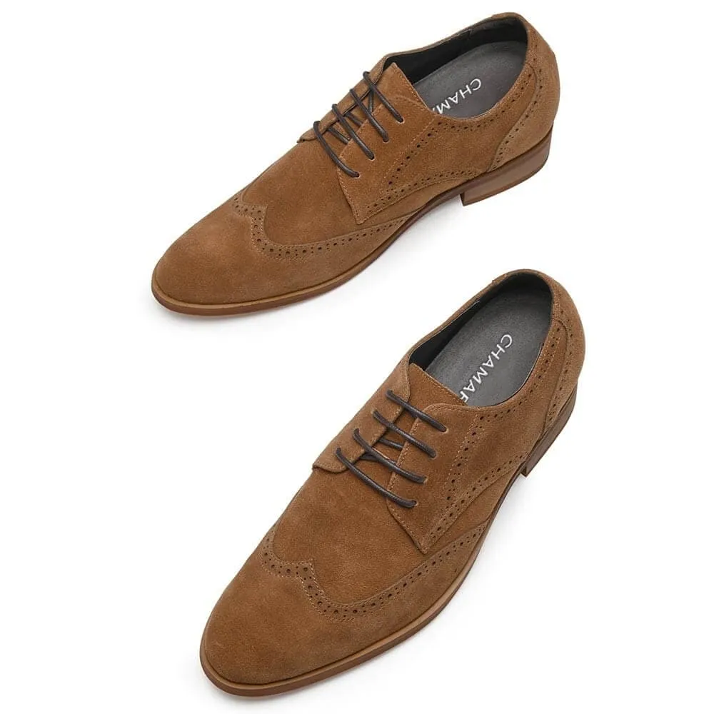 This item only ships to the United States - 7CM /2.76 Inches CMR CHAMARIPA Elevator Shoes High Heel Men Dress Shoes Height Increasing Black Suede Wingtip Brogues