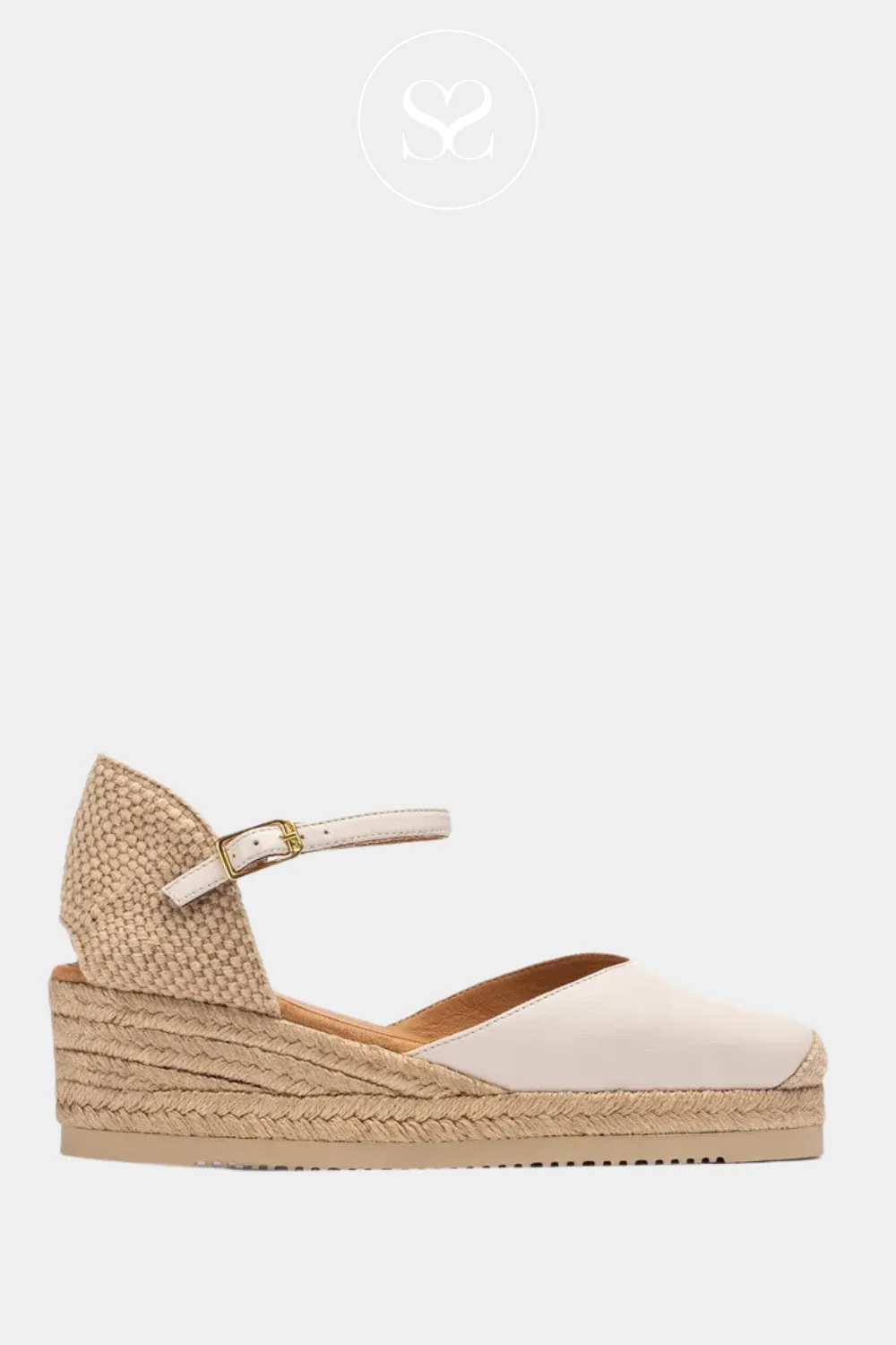 UNISA CISCA IVORY LEATHER LOW WEDGE ESPADRILLE SANDALS