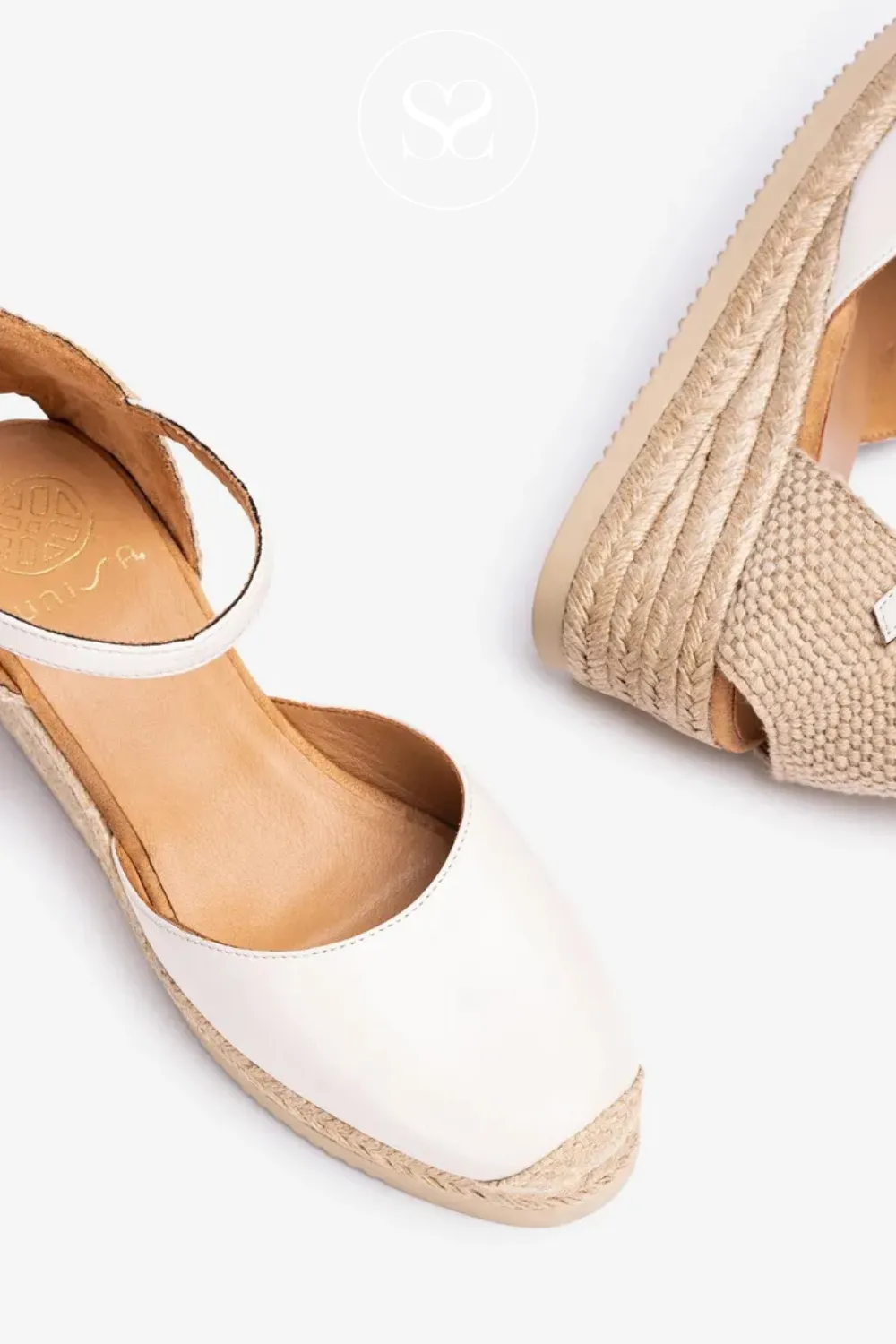 UNISA CISCA IVORY LEATHER LOW WEDGE ESPADRILLE SANDALS