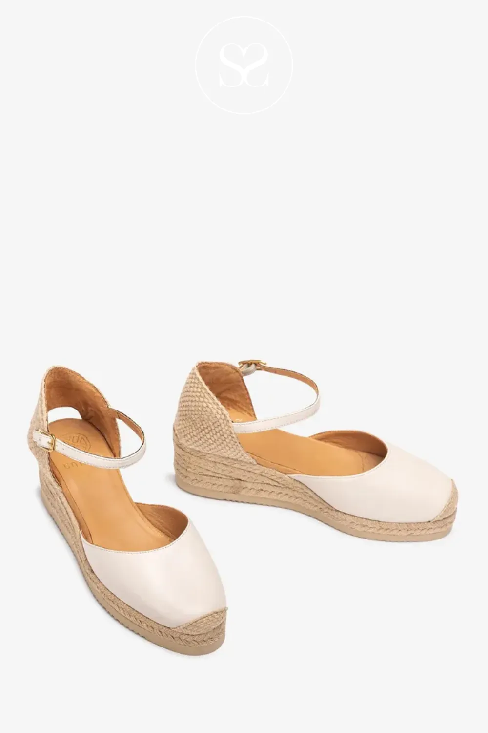UNISA CISCA IVORY LEATHER LOW WEDGE ESPADRILLE SANDALS