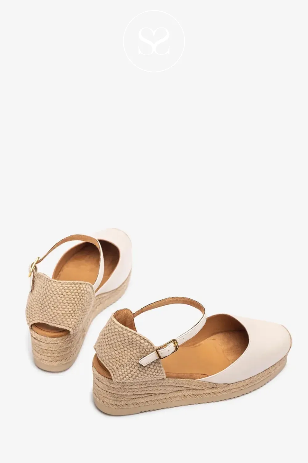 UNISA CISCA IVORY LEATHER LOW WEDGE ESPADRILLE SANDALS