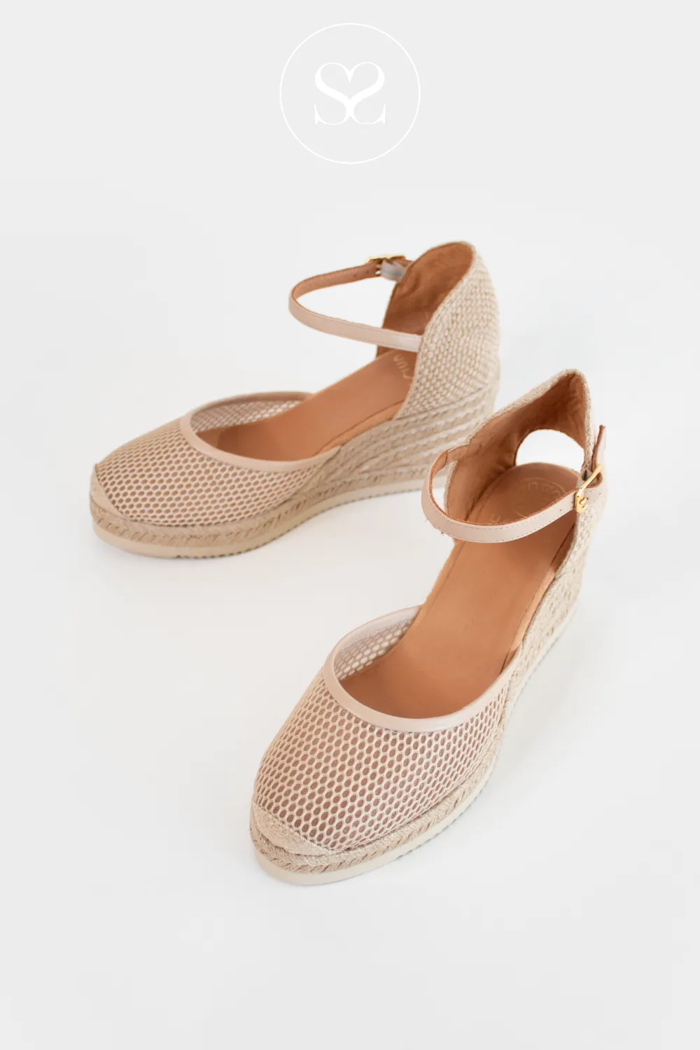 UNISA COREBO NUDE LEATHER WEDGE ESPADRILLE SANDALS