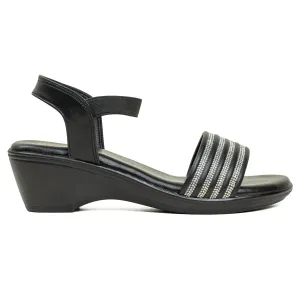 Vibrant Ladies Black Wedge Heel Sandal – Elegant & Comfortable PU Leather Footwear