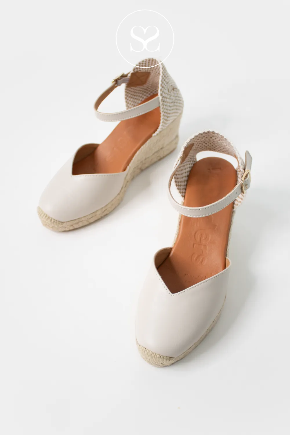 WONDERS YD-SI685 IVORY LEATHER AND JUTE WEDGE ESPADRILLE SANDALS