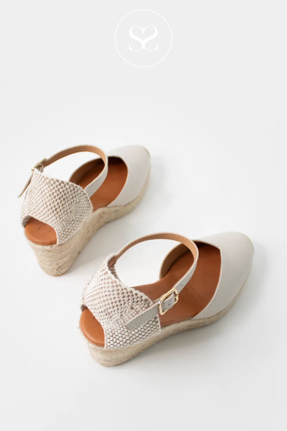 WONDERS YD-SI685 IVORY LEATHER AND JUTE WEDGE ESPADRILLE SANDALS