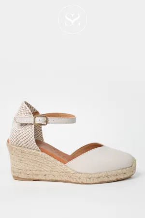 WONDERS YD-SI685 IVORY LEATHER AND JUTE WEDGE ESPADRILLE SANDALS