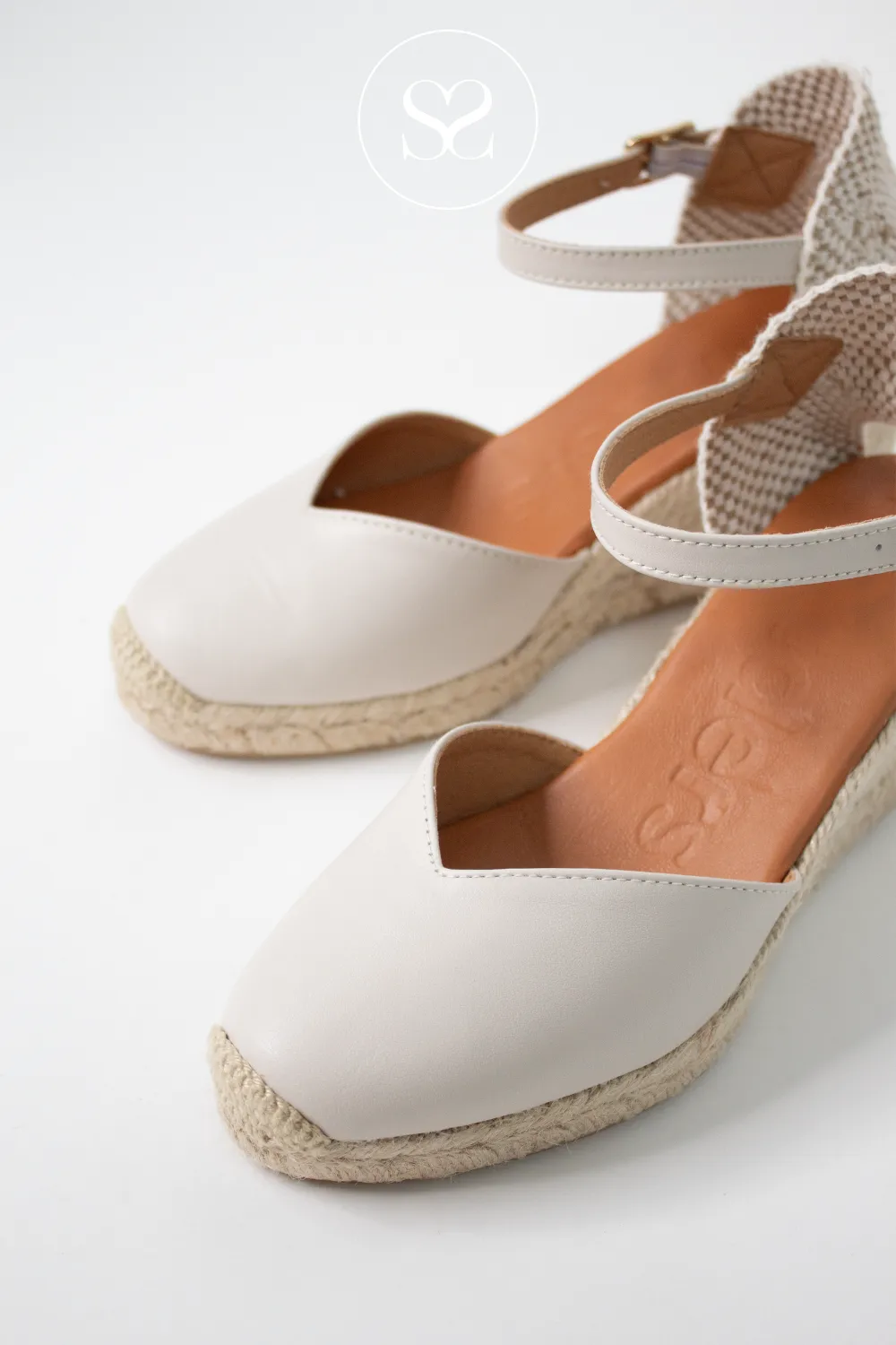 WONDERS YD-SI685 IVORY LEATHER AND JUTE WEDGE ESPADRILLE SANDALS