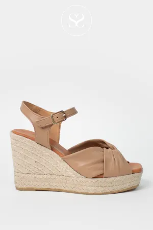 WONDERS YH-SO522 CAMEL LEATHER WEDGE ESPADRILLE SANDALS