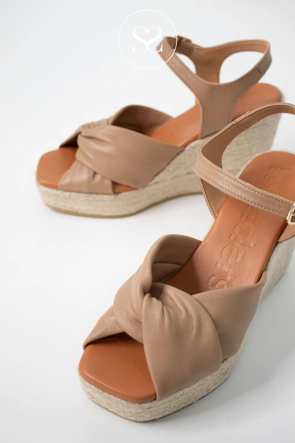 WONDERS YH-SO522 CAMEL LEATHER WEDGE ESPADRILLE SANDALS