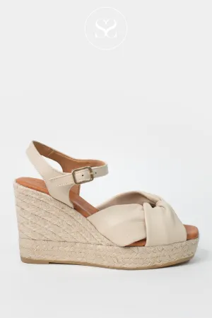 WONDERS YH-SO522 CREAM LEATHER WEDGE ESPADRILLE SANDALS