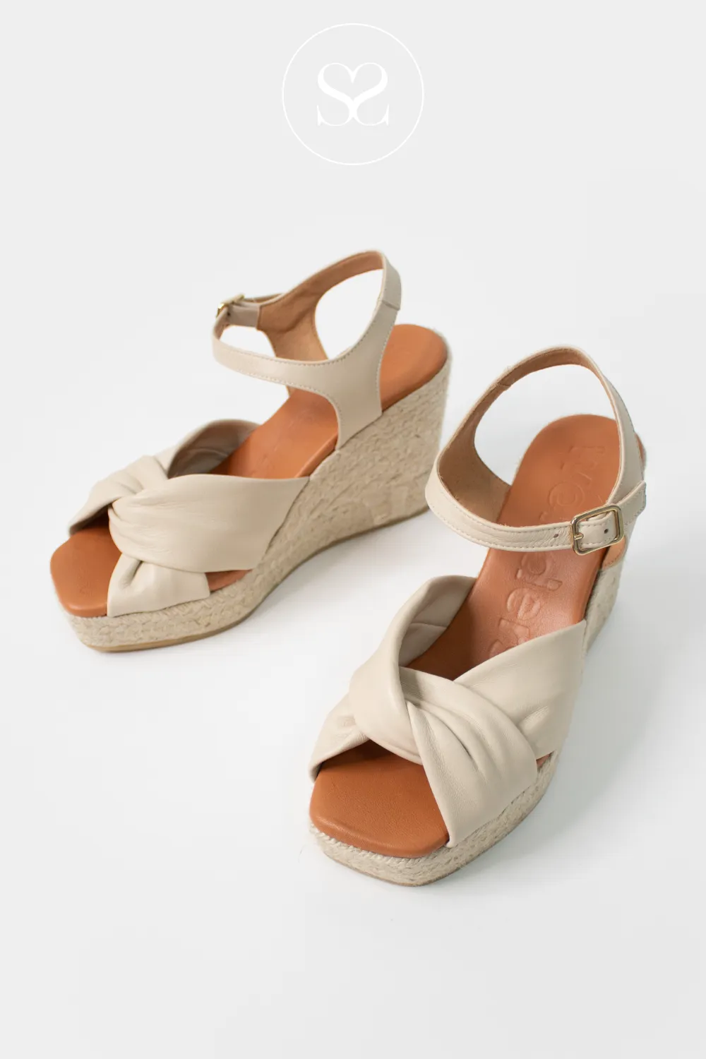 WONDERS YH-SO522 CREAM LEATHER WEDGE ESPADRILLE SANDALS