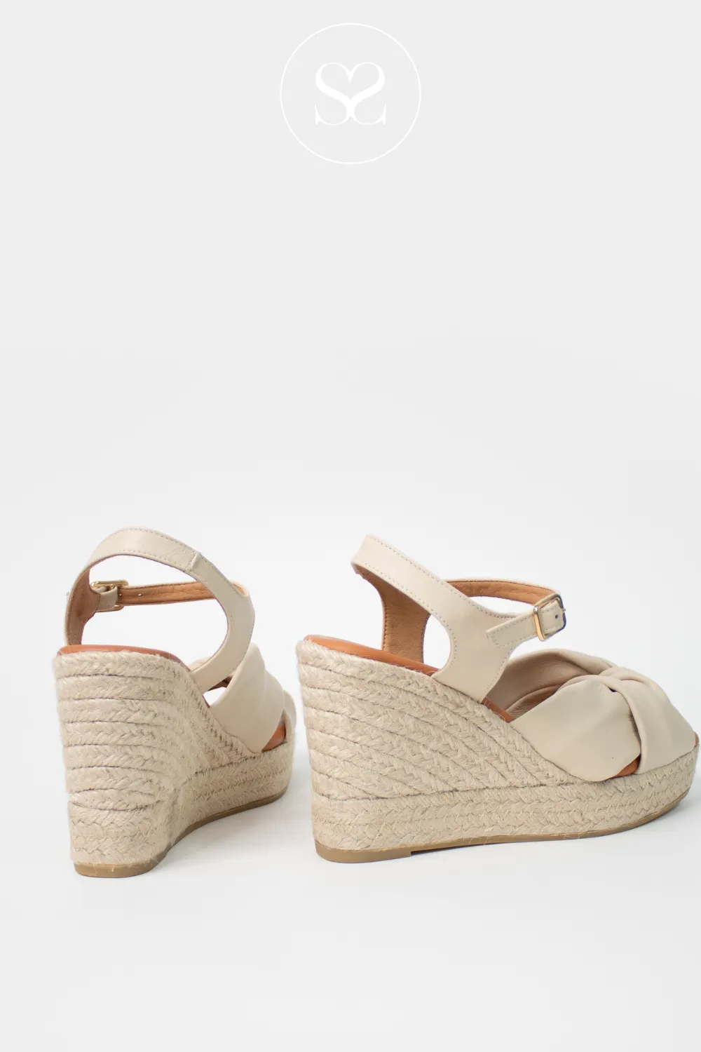 WONDERS YH-SO522 CREAM LEATHER WEDGE ESPADRILLE SANDALS