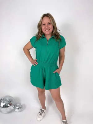 Zip-It-Up Romper in Emerald Green