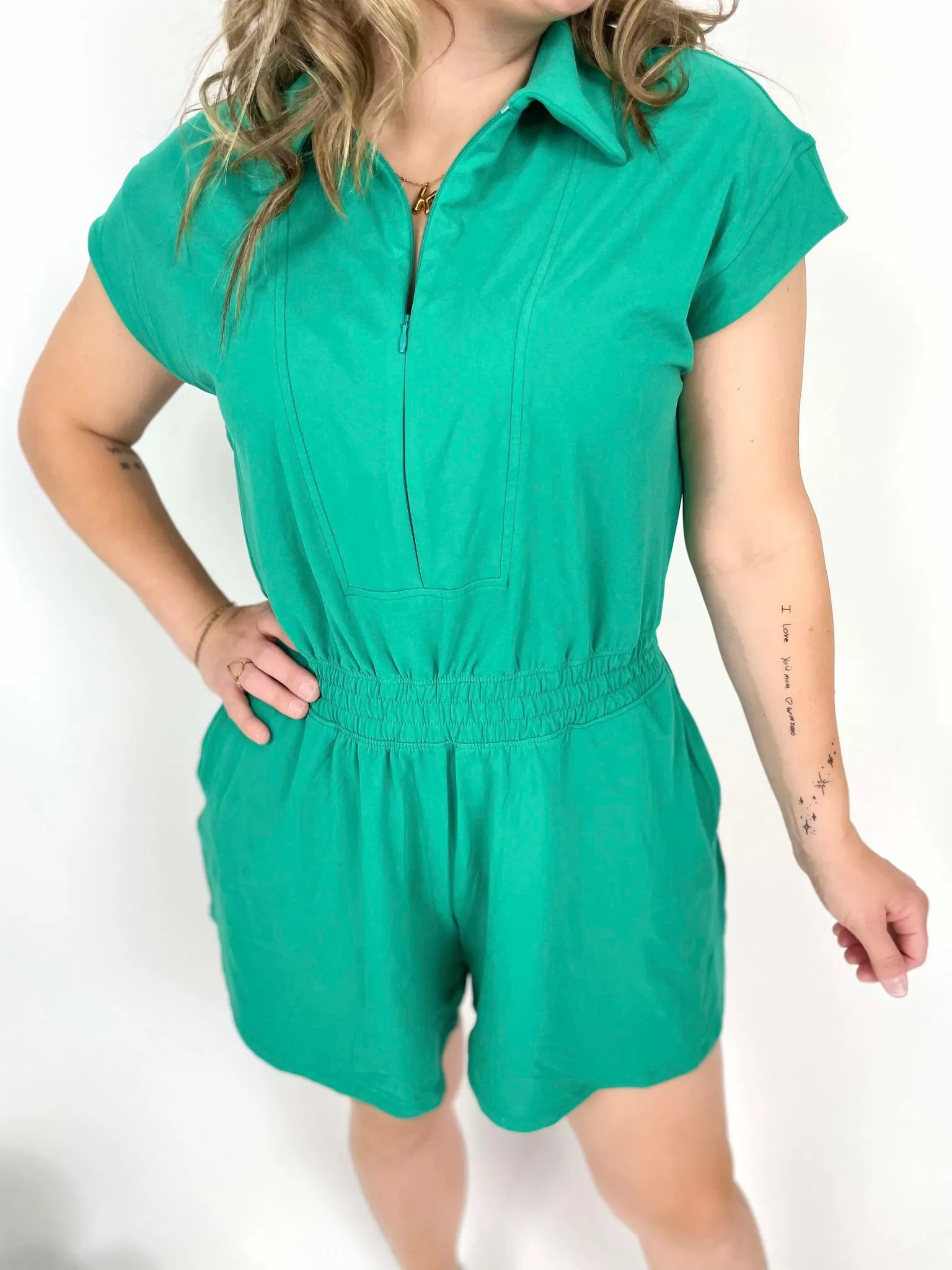 Zip-It-Up Romper in Emerald Green
