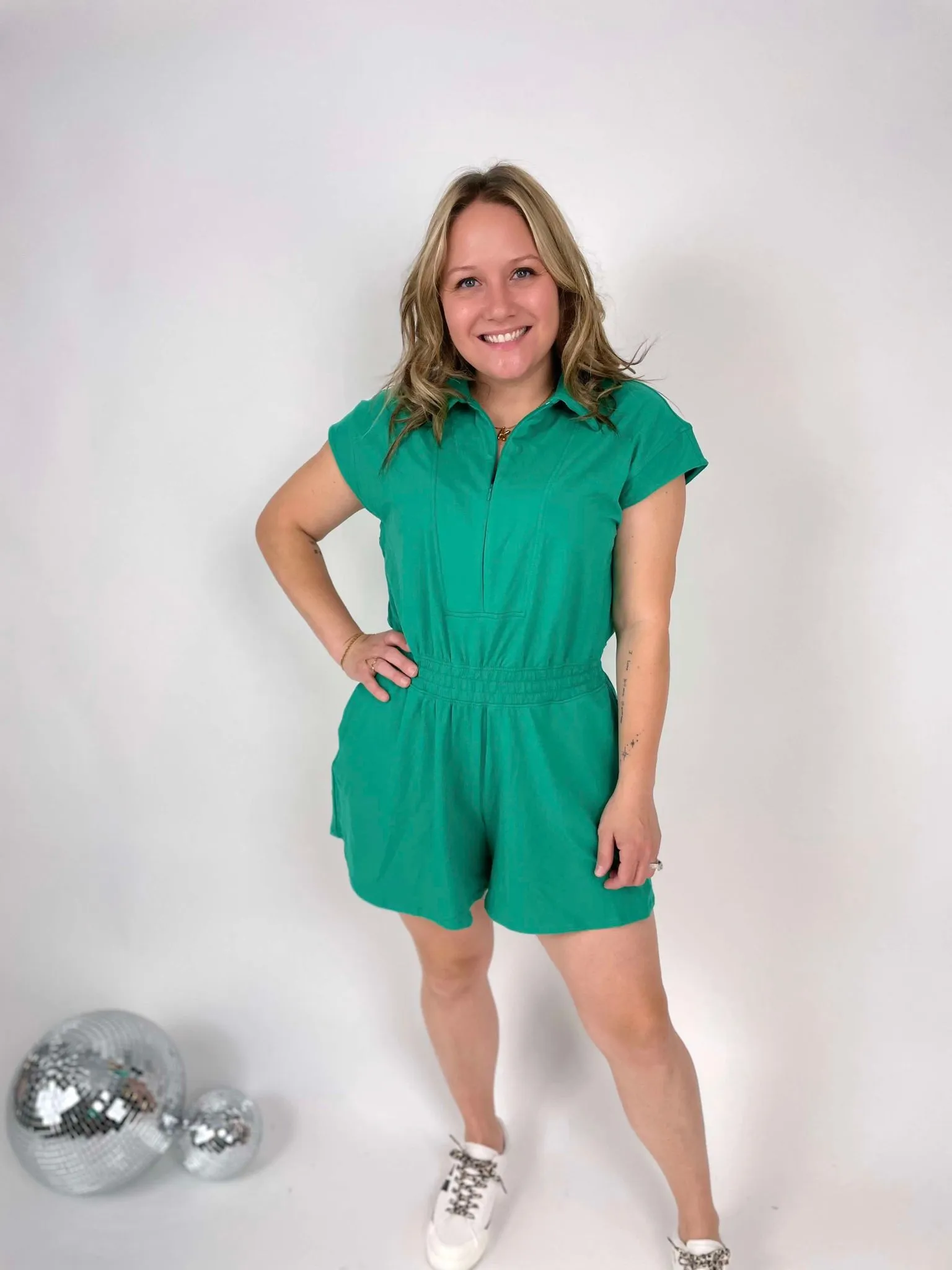 Zip-It-Up Romper in Emerald Green
